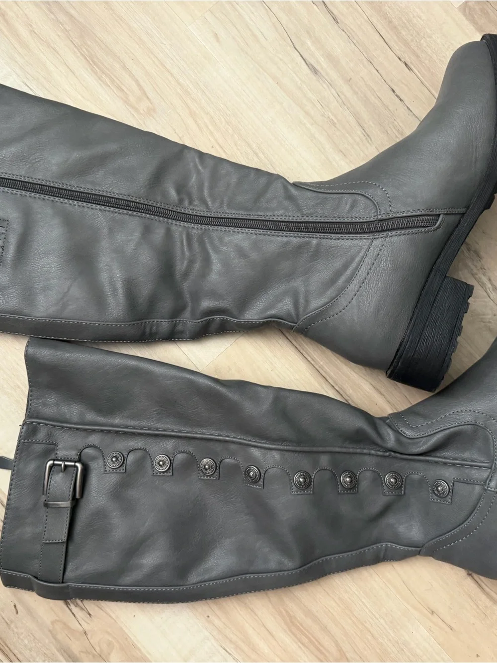 Dream Pairs Grey Knee High Button-Trim Riding Boots